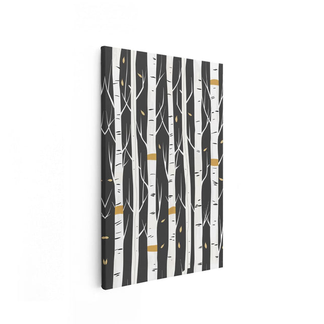 Canvas schilderij vooraanzicht Berkenbomen op een Zwarte Achtergrond