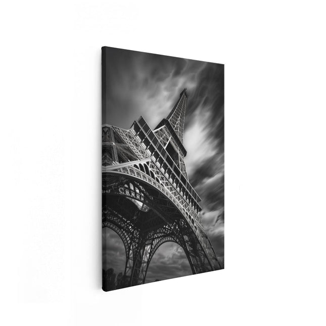 Canvas schilderij vooraanzicht De Eiffeltoren is in Zwart en Wit