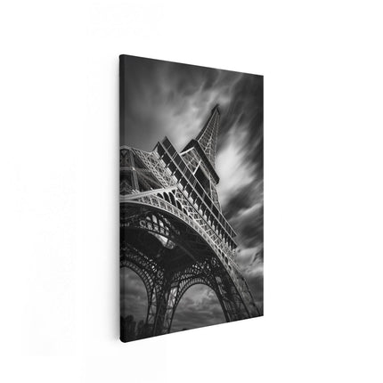 Canvas schilderij vooraanzicht De Eiffeltoren is in Zwart en Wit