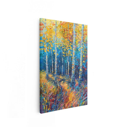 Canvas schilderij vooraanzicht Kunstwerk van Berkenbomen in de Herfst