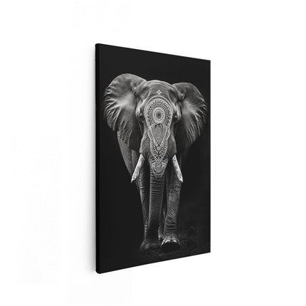 Canvas schilderij vooraanzicht Zwart Wit Afbeelding van een Olifant