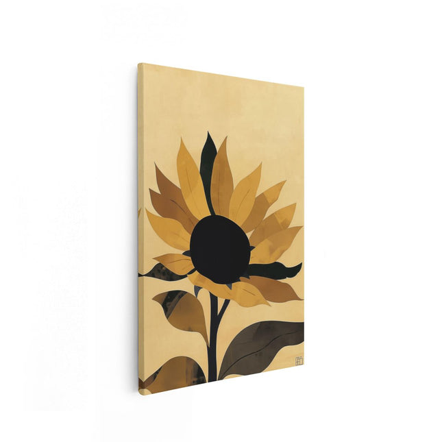 Canvas schilderij vooraanzicht Zonnebloem op een Beige Achtergrond