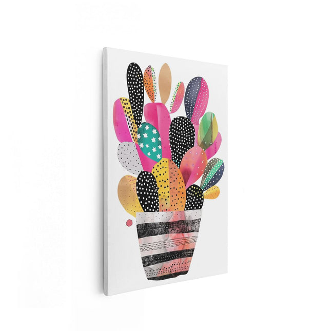 Canvas schilderij vooraanzicht Kleurrijke Cactus in een Pot