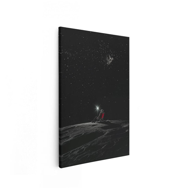 Canvas schilderij vooraanzicht Man zit op de Maan