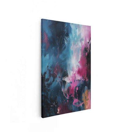 Canvas schilderij vooraanzicht Abstract Kunstwerk met Roze, Blauwe en Zwarte Kleuren