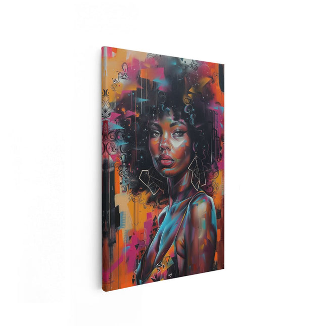 Canvas schilderij vooraanzicht Afrikaanse Vrouw met Afrohaar