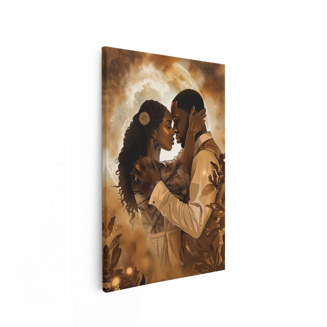 Canvas schilderij vooraanzicht Paar Kussen voor een Volle Maan