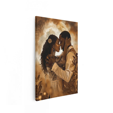 Canvas schilderij vooraanzicht Paar Kussen voor een Volle Maan