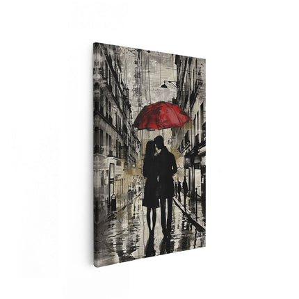 Canvas schilderij vooraanzicht Paar dat een Paraplu in de Regen Houdt