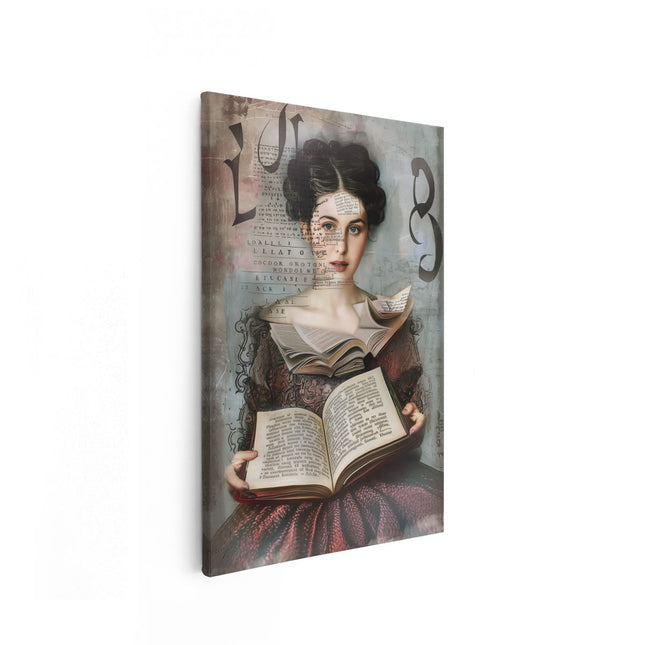 Canvas schilderij vooraanzicht Vrouw die een Boek Leest