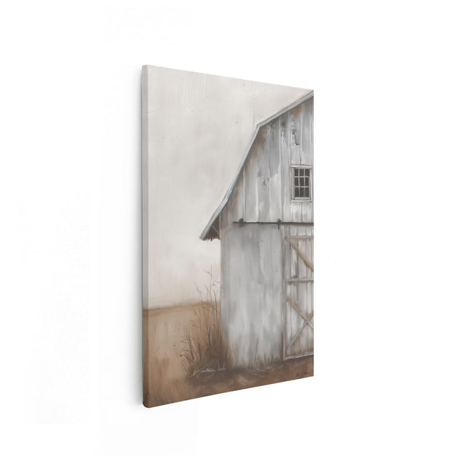Canvas schilderij vooraanzicht Oude Schuur Midden in een Veld