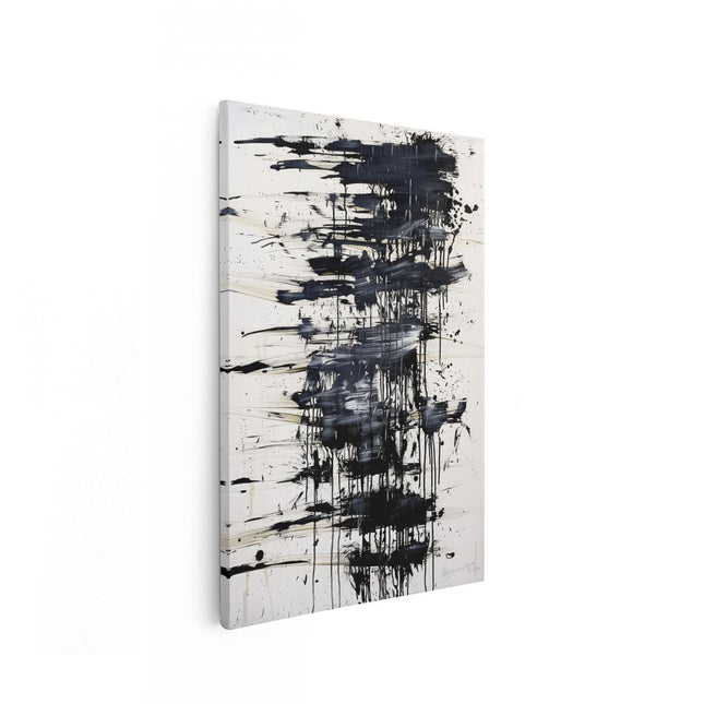 Canvas schilderij vooraanzicht Abstract Kunstwerk met Zwarte Verfspatten