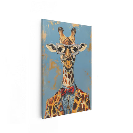 Canvas schilderij vooraanzicht Giraffe met Bril en Vlinderdas