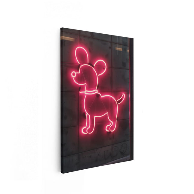 Canvas schilderij vooraanzicht Neonbord met een Hond Erop