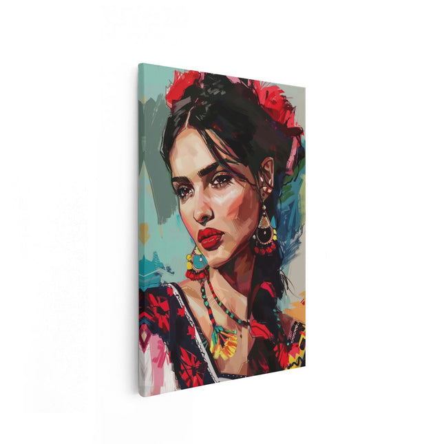 Canvas schilderij vooraanzicht Mexicaanse Vrouw in een Mexicaanse Jurk