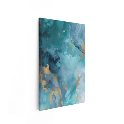 Canvas schilderij vooraanzicht Blauw en Goud Abstract Kunstwerk