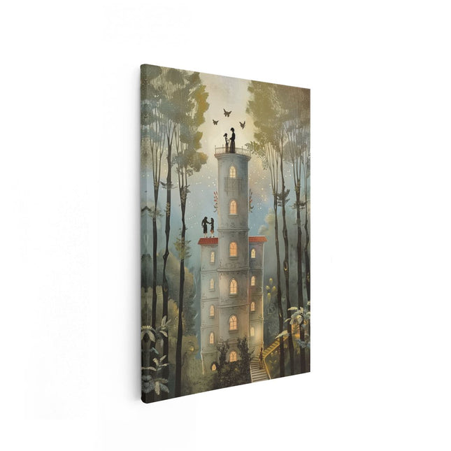Canvas schilderij vooraanzicht Illustratie van een Kasteel in het Bos