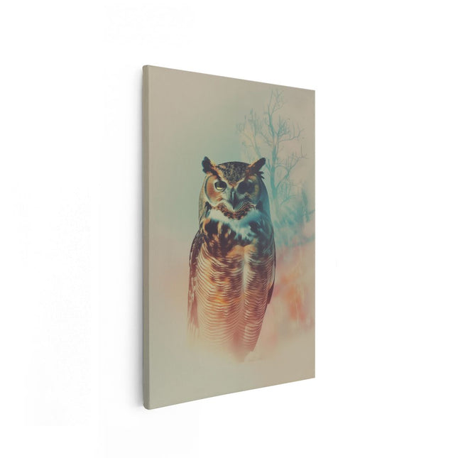 Canvas schilderij vooraanzicht Uil Staat voor een Boom