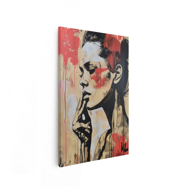 Canvas schilderij vooraanzicht Vrouw met haar Hand op haar Kin
