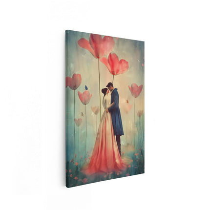 Canvas schilderij vooraanzicht Paar Kussen voor Bloemen
