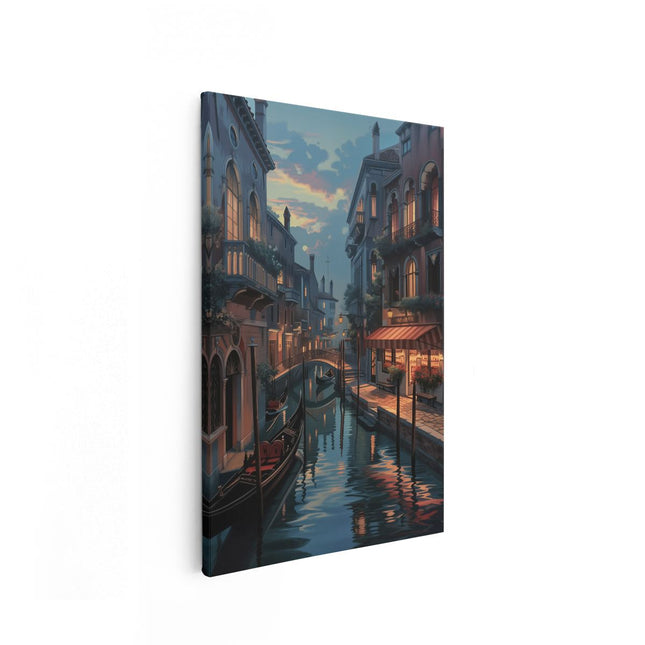Canvas schilderij vooraanzicht Gondels op een Kanaal in Venetië