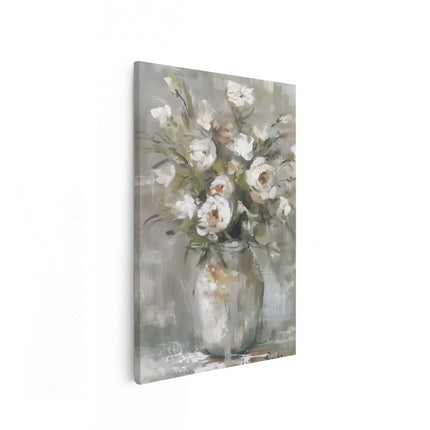 Canvas schilderij vooraanzicht Witte Bloemen in een Vaas