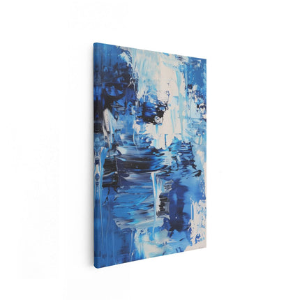 Canvas schilderij vooraanzicht Abstract Kunstwerk met Blauwe en Witte Verf