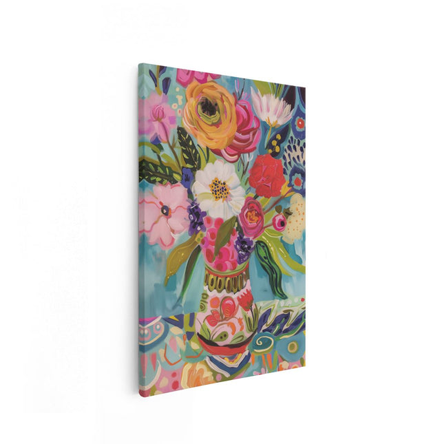 Canvas schilderij vooraanzicht Kleurrijke Bloemen in een Vaas