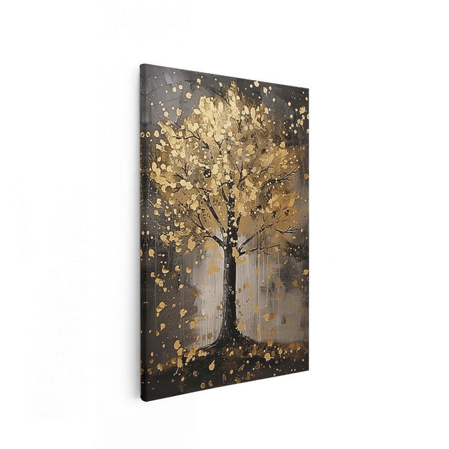 Canvas schilderij vooraanzicht Kunstwerk van een Boom met Bladgoud