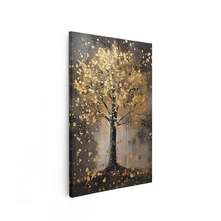 Canvas schilderij vooraanzicht Kunstwerk van een Boom met Bladgoud