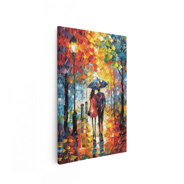 Canvas schilderij vooraanzicht Paar dat in de Regen loopt met een Paraplu