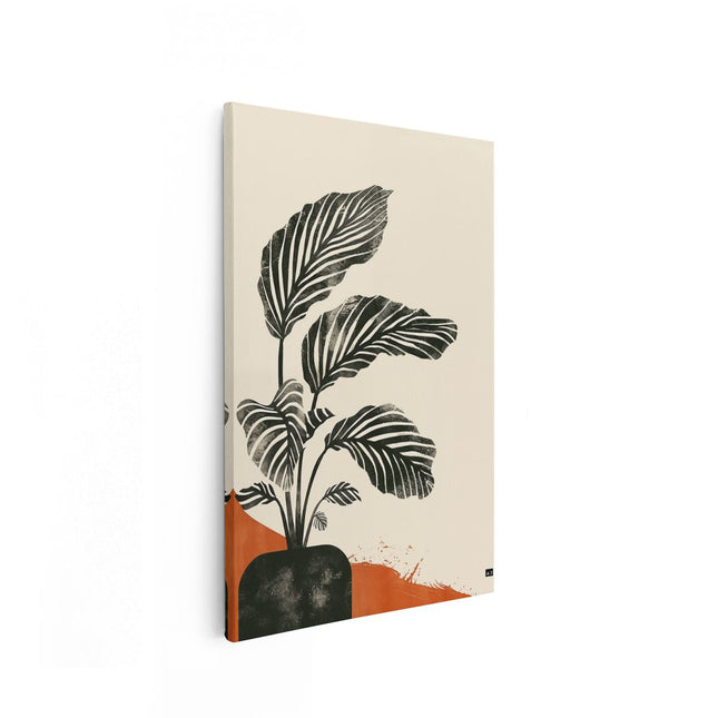 Canvas schilderij vooraanzicht Zwart Wit Tekening van een Plant in een Pot