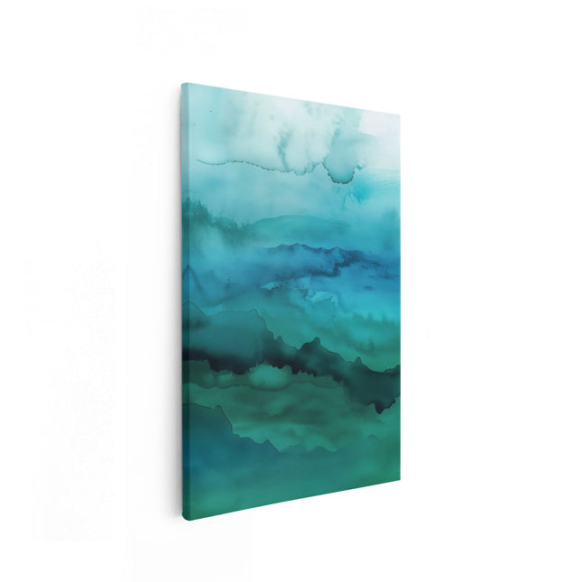 Canvas schilderij vooraanzicht Aquarelkunstwerk van een Blauwe en Groene Zee