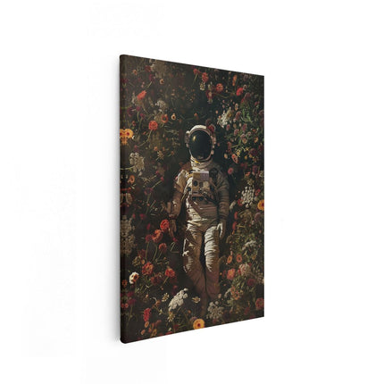 Canvas schilderij vooraanzicht Astronaut Omringd door Bloemen