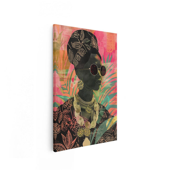 Canvas schilderij vooraanzicht Afrikaanse Vrouw Draagt ​​Een Zonnebril en een Ketting