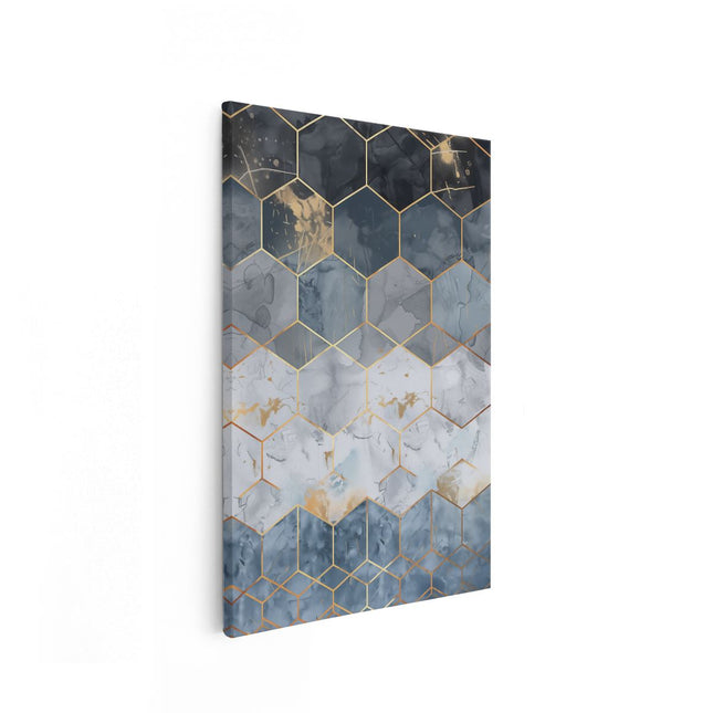Canvas schilderij vooraanzicht Blauw en Goud Zeshoekig Patroon