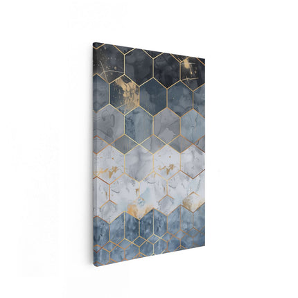 Canvas schilderij vooraanzicht Blauw en Goud Zeshoekig Patroon