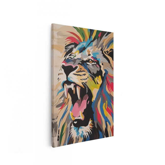 Canvas schilderij vooraanzicht Kleurrijk Kunstwerk van een Leeuw