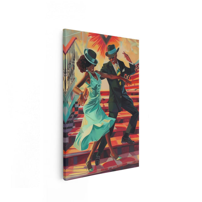 Canvas schilderij vooraanzicht Paar Dansen op een Trap