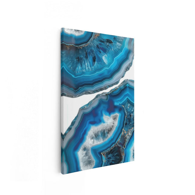 Canvas schilderij vooraanzicht Twee Stukken Blauwe Agaat op een Witte Achtergrond