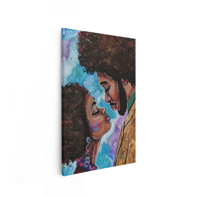 Canvas schilderij vooraanzicht Kunstwerk van een Man en een Vrouw die Elkaar Kussen