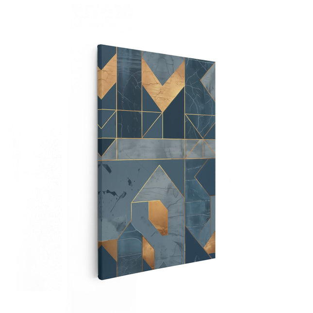 Canvas schilderij vooraanzicht Blauw en Goud Geometrisch Patroon