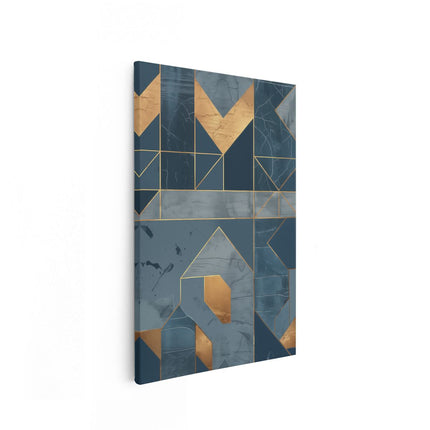 Canvas schilderij vooraanzicht Blauw en Goud Geometrisch Patroon