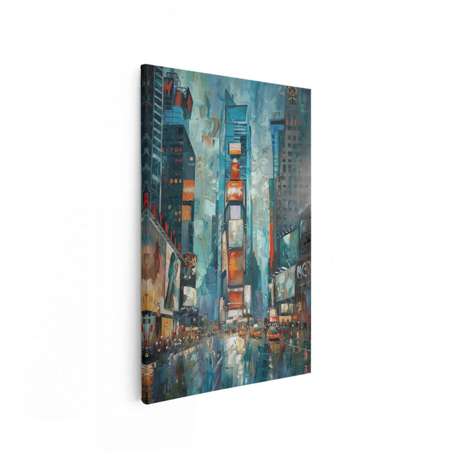 Canvas schilderij vooraanzicht Kunstwerk van Times Square in de Regen