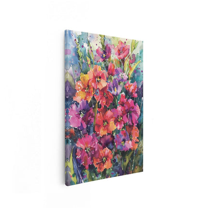 Canvas schilderij vooraanzicht Kleurrijke Bloemen in een Aquarelkunstwerk