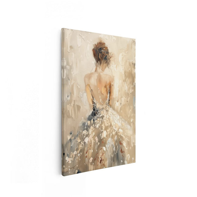 Canvas schilderij vooraanzicht Kunstwerk van een Vrouw in een Jurk