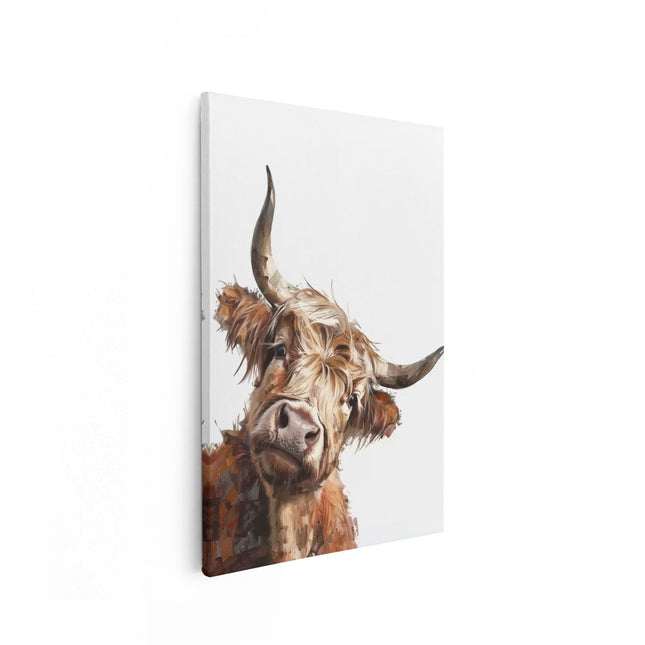 Canvas schilderij vooraanzicht Kunstwerk van een Koe met Hoorns