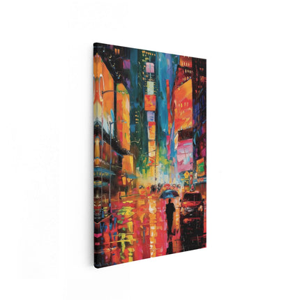 Canvas schilderij vooraanzicht Kunstwerk van Mensen die in de Regen Lopen op Times Square
