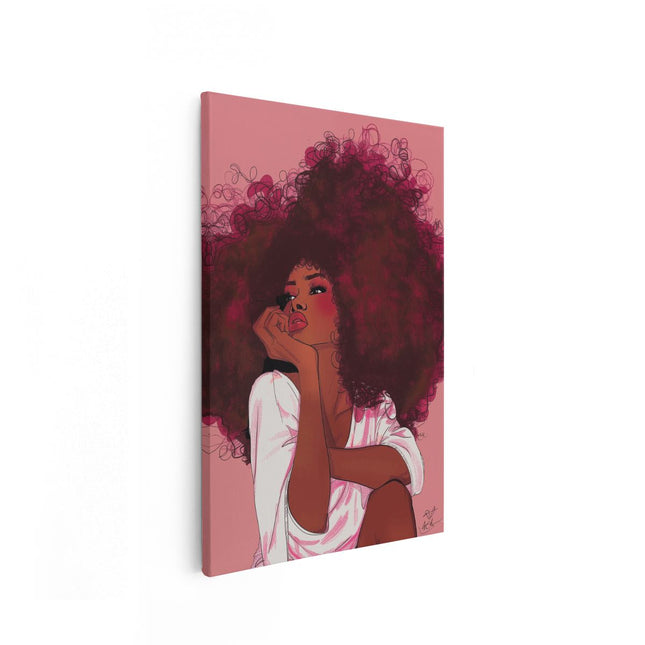 Canvas schilderij vooraanzicht Zwarte Vrouw met een Krullende Afro