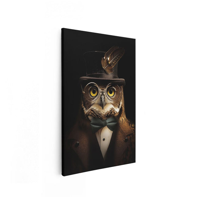 Canvas schilderij vooraanzicht Uil in Hoge Hoed